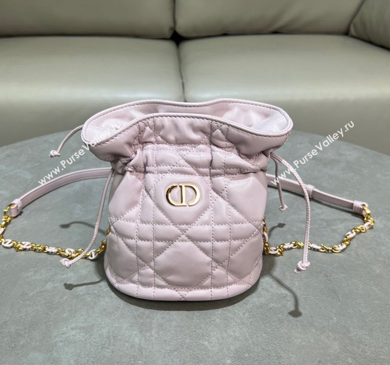 Dior Miss Caro Mini Bucket Bag with Drawstring in Macrocannage Lambskin Light Pink 2024 (XXG-241212034)