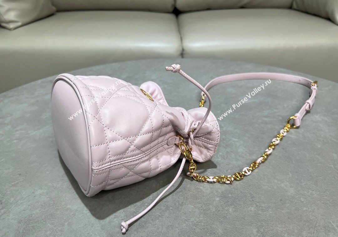 Dior Miss Caro Mini Bucket Bag with Drawstring in Macrocannage Lambskin Light Pink 2024 (XXG-241212034)