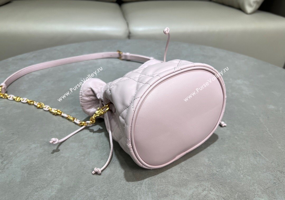 Dior Miss Caro Mini Bucket Bag with Drawstring in Macrocannage Lambskin Light Pink 2024 (XXG-241212034)