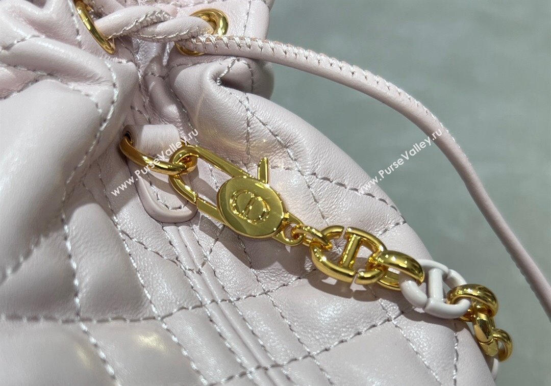 Dior Miss Caro Mini Bucket Bag with Drawstring in Macrocannage Lambskin Light Pink 2024 (XXG-241212034)