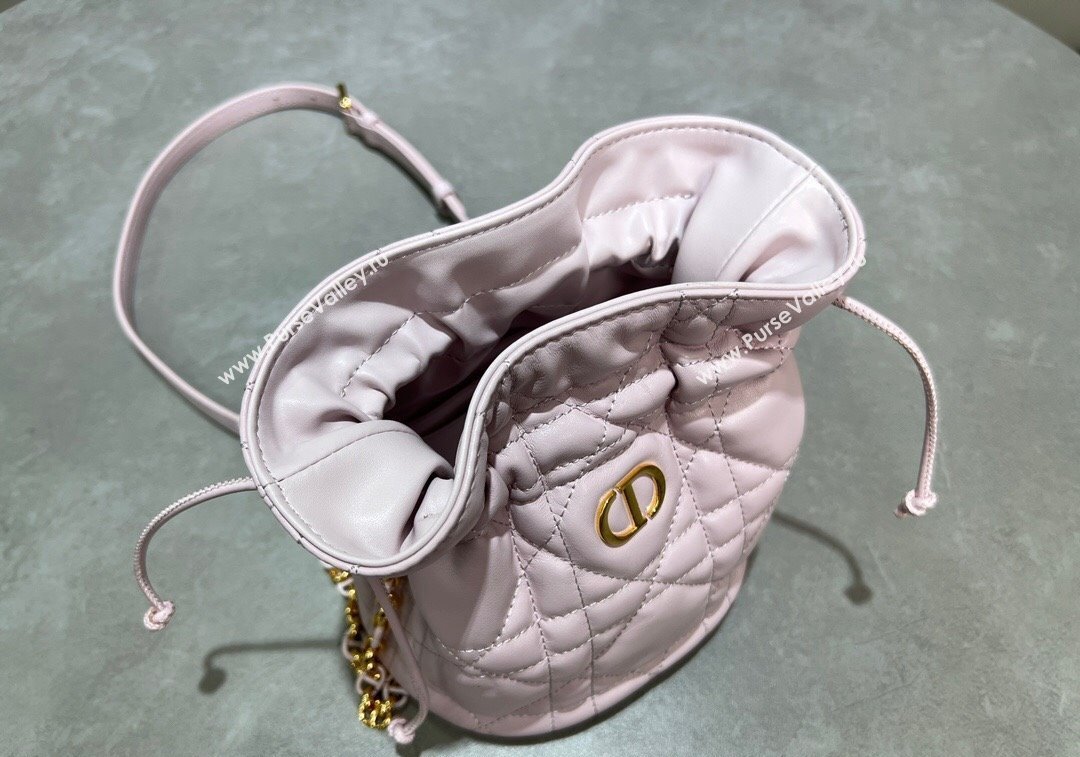 Dior Miss Caro Mini Bucket Bag with Drawstring in Macrocannage Lambskin Light Pink 2024 (XXG-241212034)