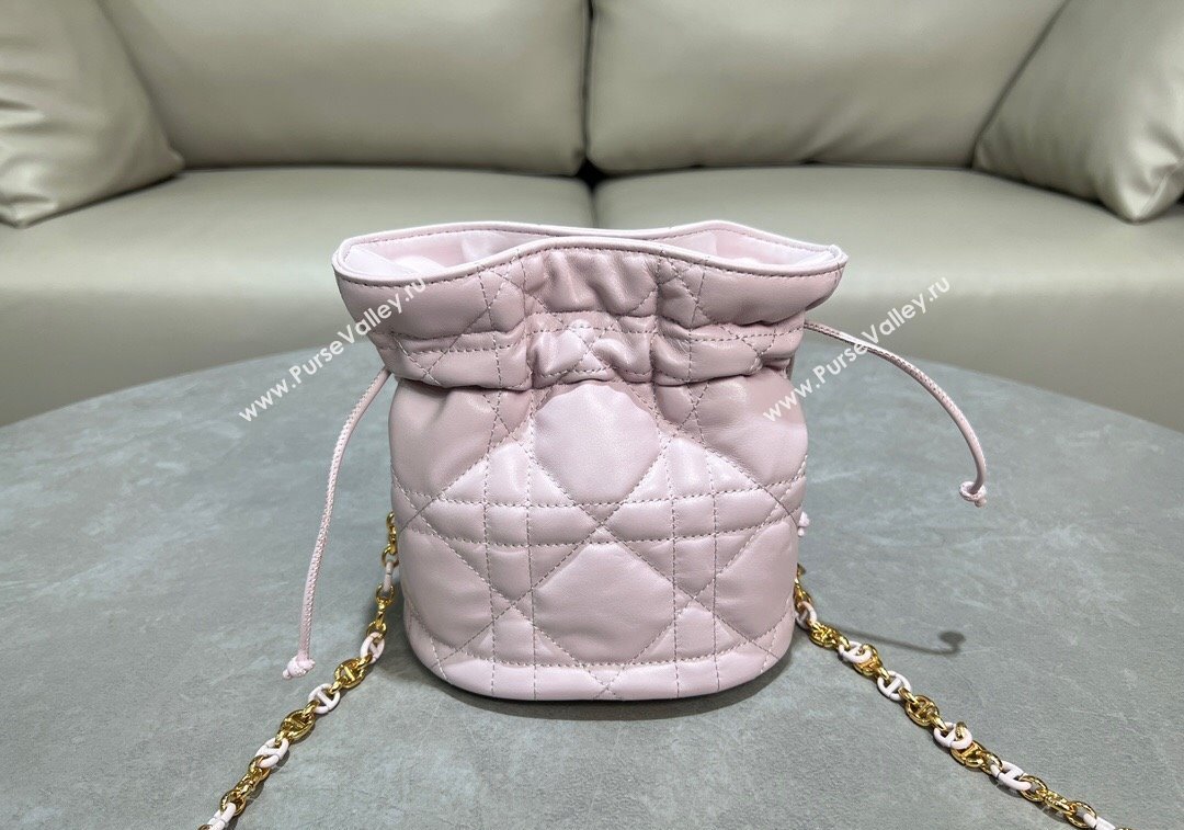 Dior Miss Caro Mini Bucket Bag with Drawstring in Macrocannage Lambskin Light Pink 2024 (XXG-241212034)