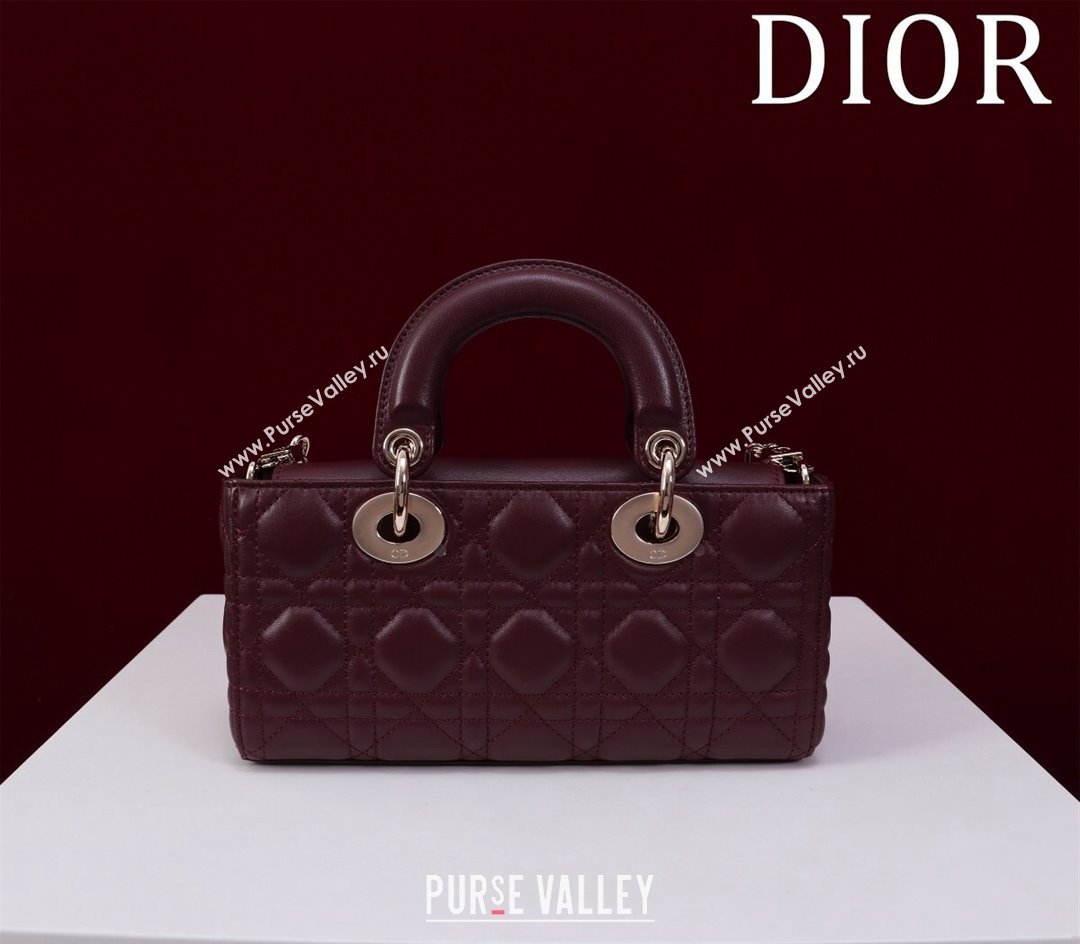 Dior Small Lady D-Joy Bag in Cannage Lambskin Dark Burgundy 2024 M0541 1212 (XXG-241212040)