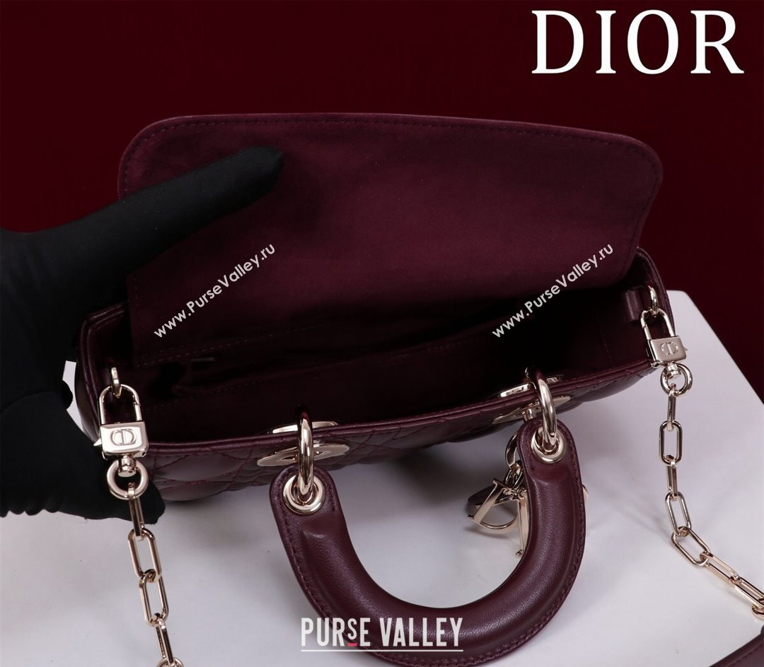 Dior Small Lady D-Joy Bag in Cannage Lambskin Dark Burgundy 2024 M0541 1212 (XXG-241212040)