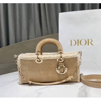 Dior Lady D-Joy Small Bag in Beige Suede and White Shearling 2024 1212 (XXG-241212062)