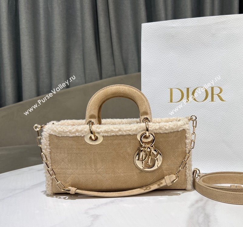 Dior Lady D-Joy Small Bag in Beige Suede and White Shearling 2024 1212 (XXG-241212062)