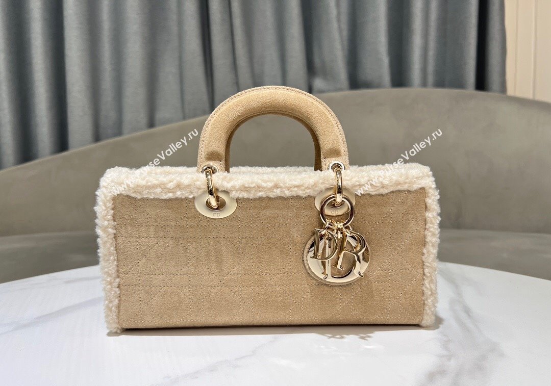 Dior Lady D-Joy Small Bag in Beige Suede and White Shearling 2024 1212 (XXG-241212062)