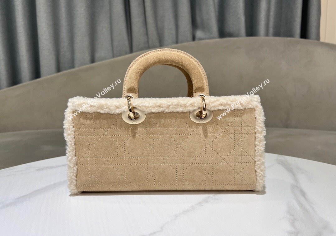 Dior Lady D-Joy Small Bag in Beige Suede and White Shearling 2024 1212 (XXG-241212062)