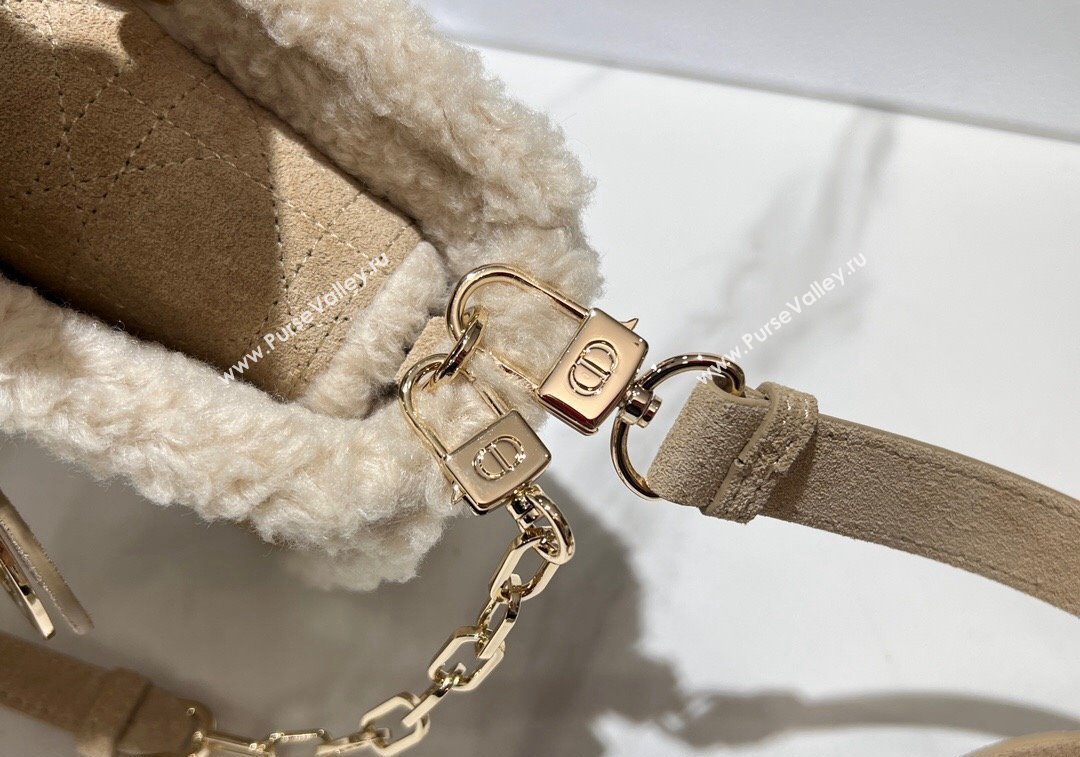 Dior Lady D-Joy Small Bag in Beige Suede and White Shearling 2024 1212 (XXG-241212062)