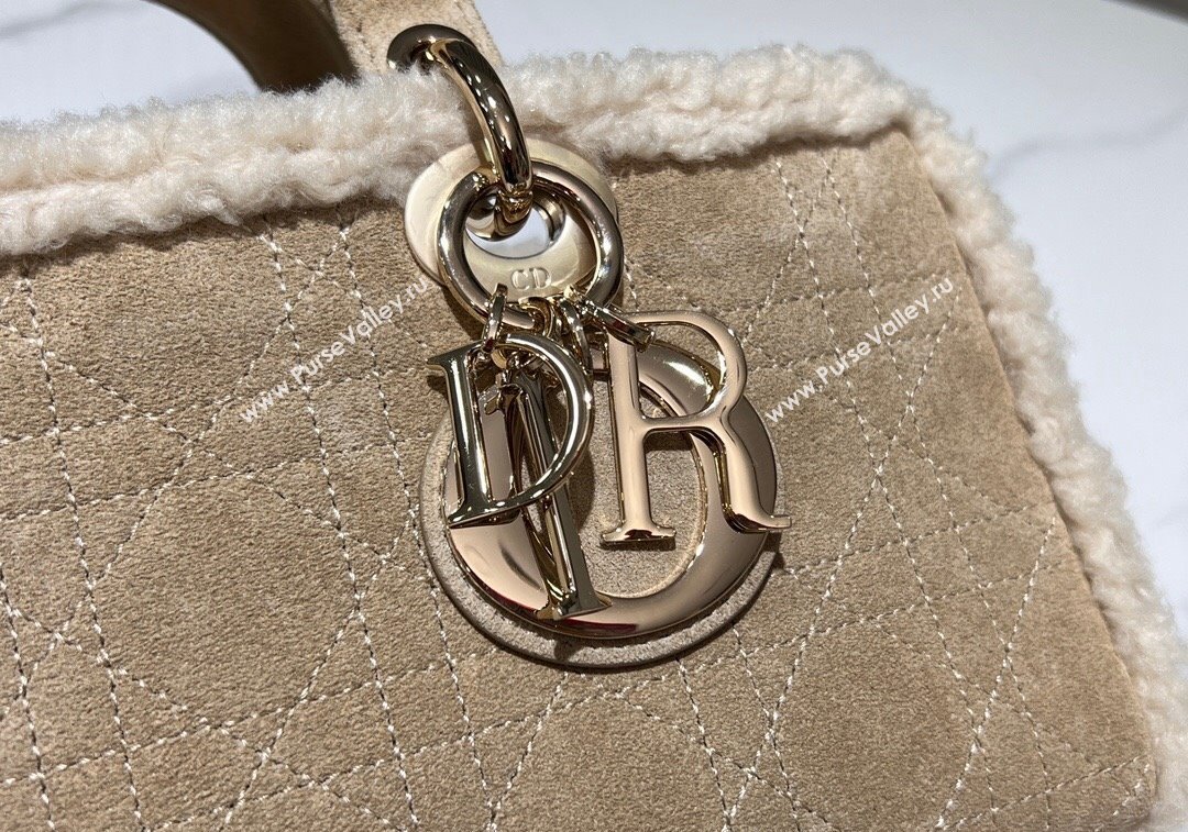 Dior Lady D-Joy Small Bag in Beige Suede and White Shearling 2024 1212 (XXG-241212062)