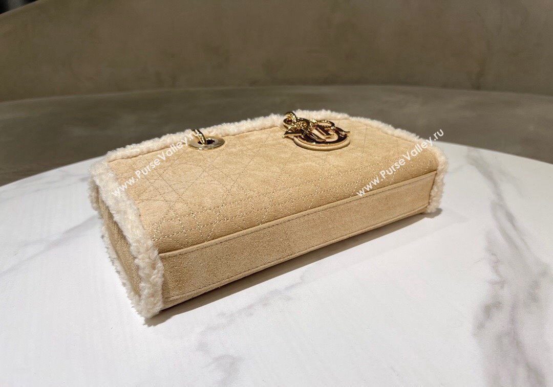 Dior Lady D-Joy Small Bag in Beige Suede and White Shearling 2024 1212 (XXG-241212062)