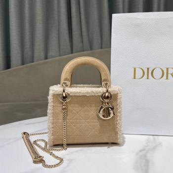 Dior Mini Lady Dior Bag in Beige Suede and White Shearling 2024 1212 (XXG-241212063)