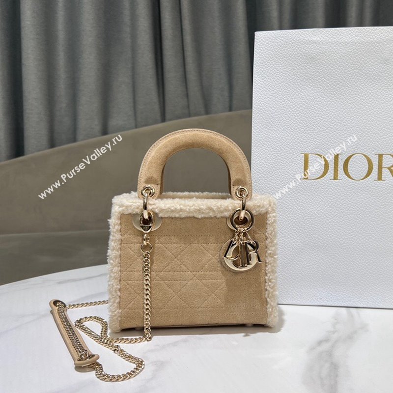 Dior Mini Lady Dior Bag in Beige Suede and White Shearling 2024 1212 (XXG-241212063)