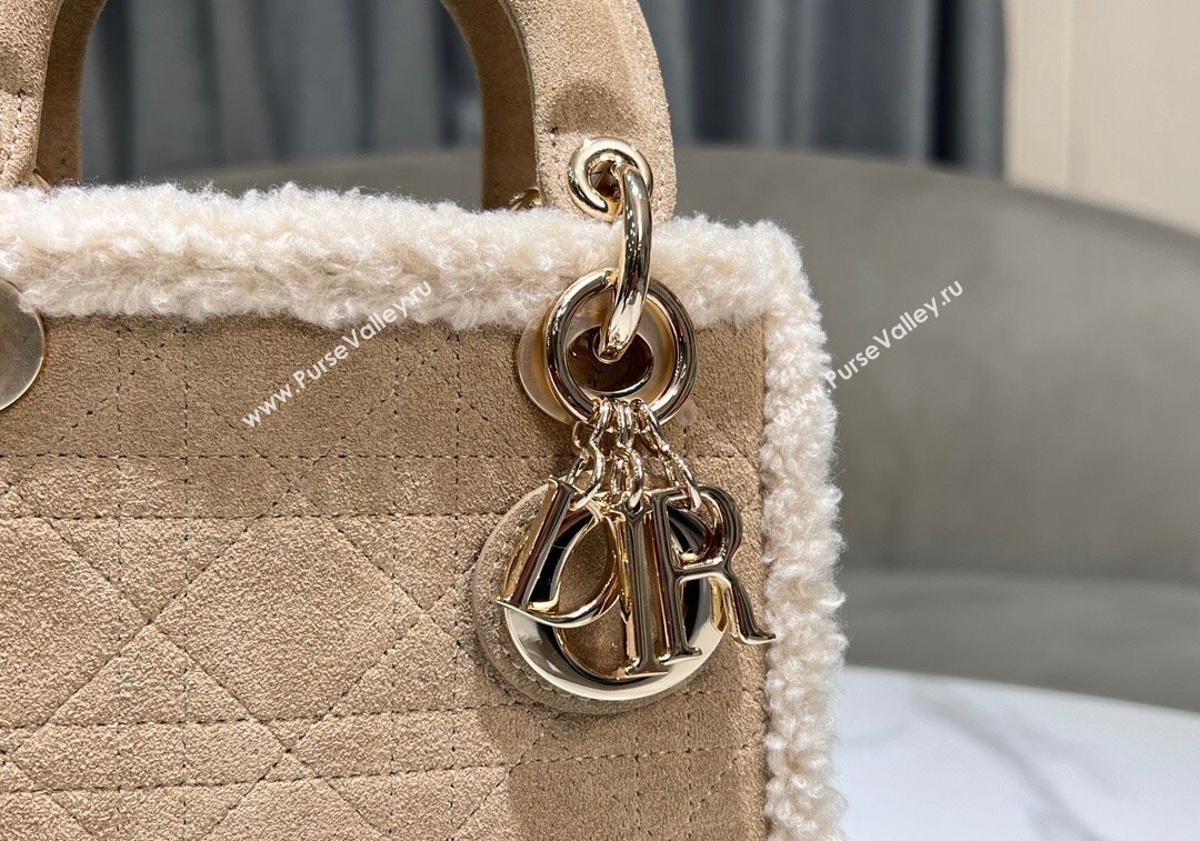 Dior Mini Lady Dior Bag in Beige Suede and White Shearling 2024 1212 (XXG-241212063)