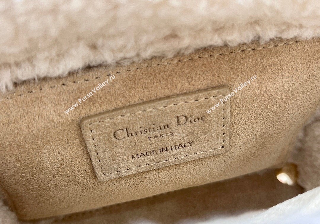 Dior Mini Lady Dior Bag in Beige Suede and White Shearling 2024 1212 (XXG-241212063)