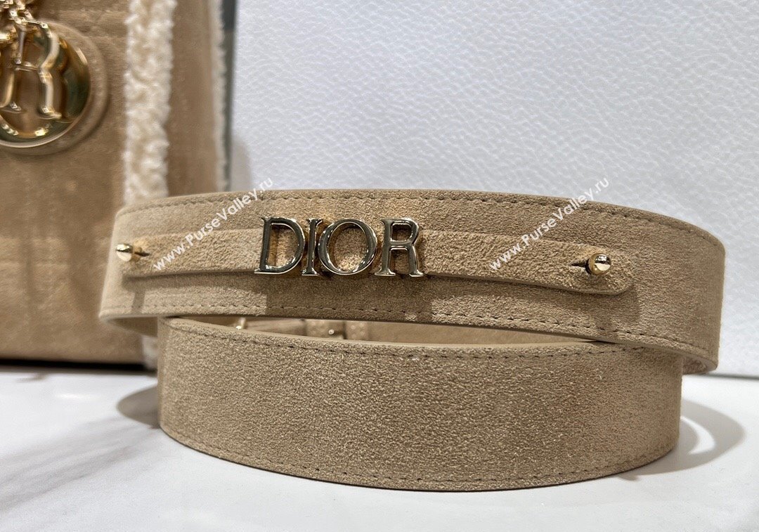 Dior Lady Dior Small Bag in Beige Suede and White Shearling 2024 1212 (XXG-241212064)