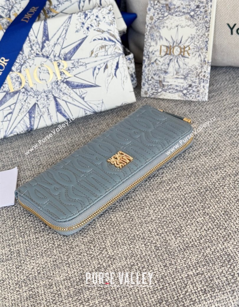 Dior Miss Dior Freesia Zip Long Wallet in Lambskin with Quilted Miss Dior Allover Motif Light Blue 2024 (XXG-241212070)