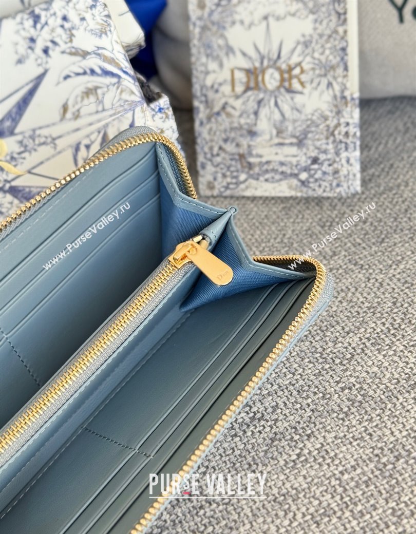 Dior Miss Dior Freesia Zip Long Wallet in Lambskin with Quilted Miss Dior Allover Motif Light Blue 2024 (XXG-241212070)