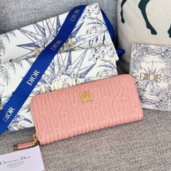 Dior Miss Dior Freesia Zip Long Wallet in Lambskin with Quilted Miss Dior Allover Motif Light Pink 2024 (XXG-241212071)