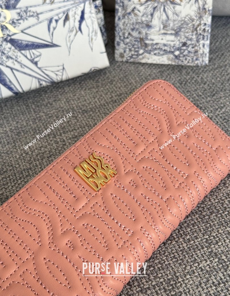 Dior Miss Dior Freesia Zip Long Wallet in Lambskin with Quilted Miss Dior Allover Motif Light Pink 2024 (XXG-241212071)