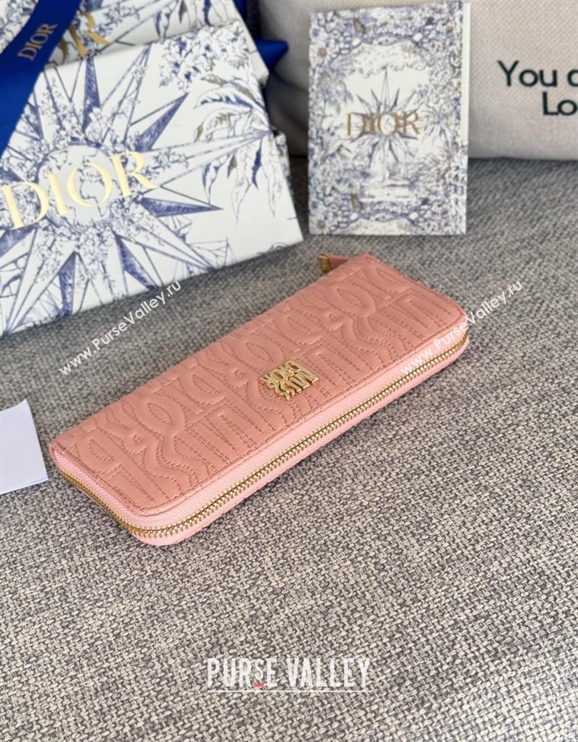 Dior Miss Dior Freesia Zip Long Wallet in Lambskin with Quilted Miss Dior Allover Motif Light Pink 2024 (XXG-241212071)