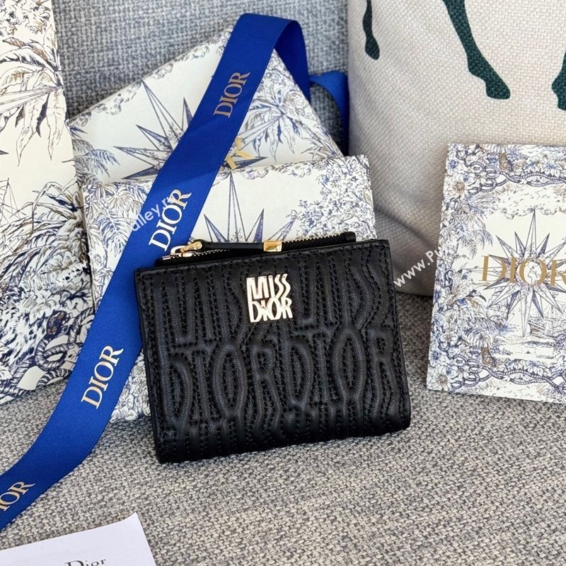 Dior Miss Dior Dahlia Wallet in Lambskin with Quilted Miss Dior Allover Motif Black 2024 (XXG-241212072)