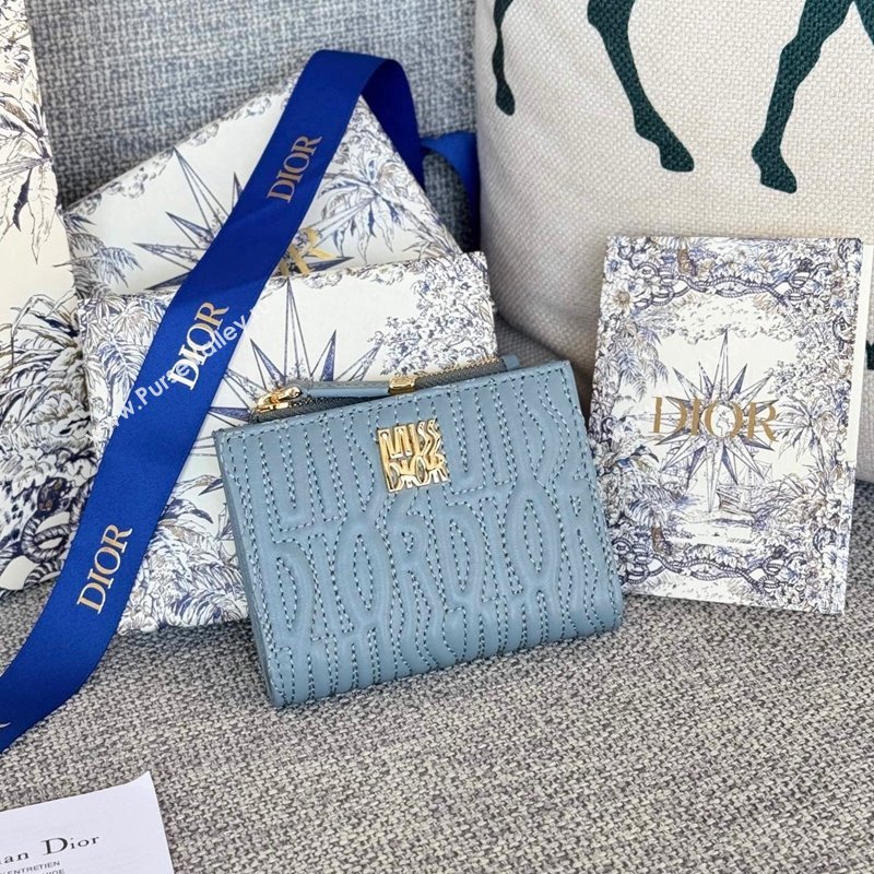 Dior Miss Dior Dahlia Wallet in Lambskin with Quilted Miss Dior Allover Motif Blue 2024 (XXG-241212073)