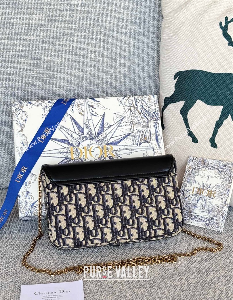 Dior Medium Saddle Pouch with Chain in Blue Dior Oblique Jacquard and Smooth Calfskin 2024 (XXG-241212074)