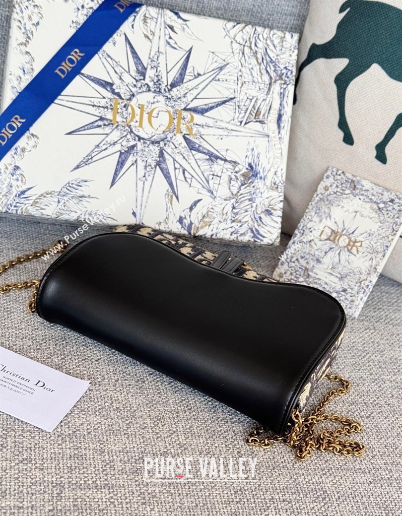 Dior Medium Saddle Pouch with Chain in Blue Dior Oblique Jacquard and Smooth Calfskin 2024 (XXG-241212074)