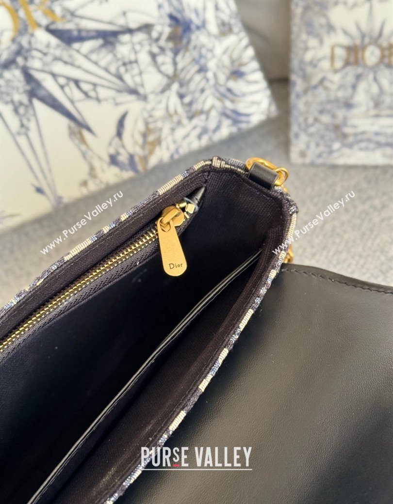 Dior Medium Saddle Pouch with Chain in Blue Dior Oblique Jacquard and Smooth Calfskin 2024 (XXG-241212074)