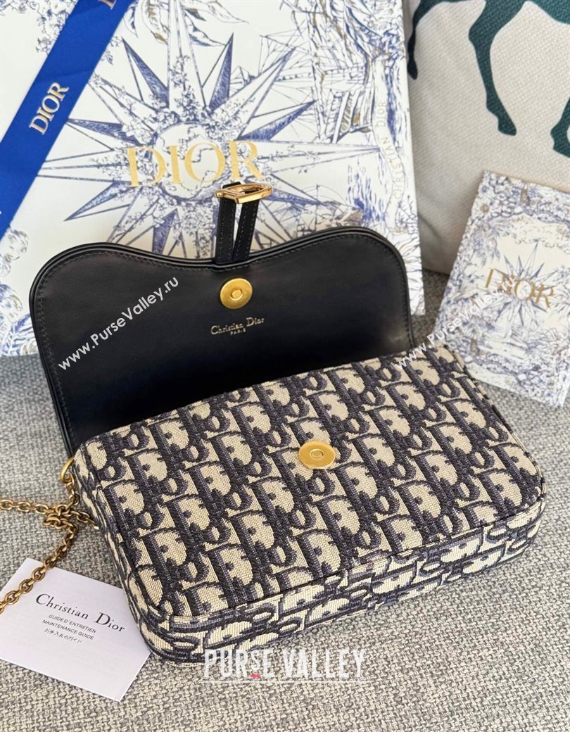 Dior Medium Saddle Pouch with Chain in Blue Dior Oblique Jacquard and Smooth Calfskin 2024 (XXG-241212074)