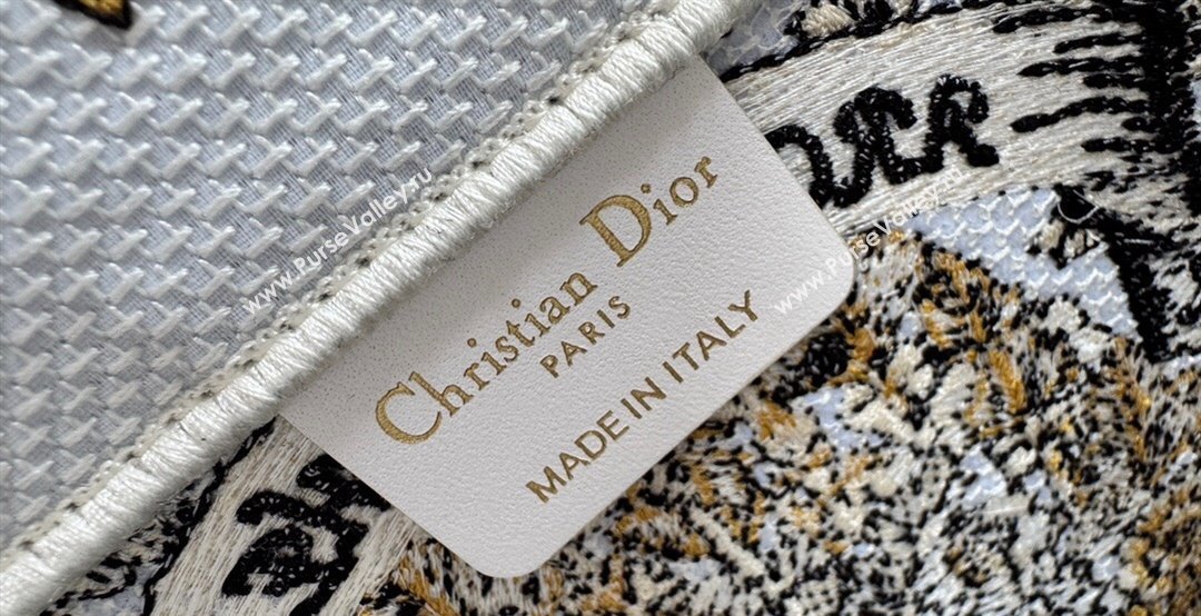 Dior Large Dior Book Tote bag in Latte White Embroidery with Gold-Tone Dior Around the World Motif 2024 (XXG-241212059)