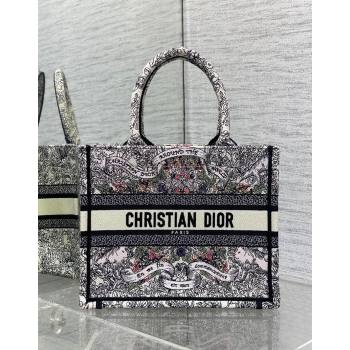 Dior Small Dior Book Tote bag in Latte White Embroidery with Multicolor Dior Around the World Motif 2024 (XXG-241212049)