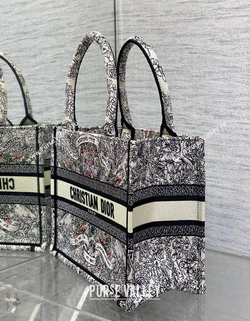 Dior Small Dior Book Tote bag in Latte White Embroidery with Multicolor Dior Around the World Motif 2024 (XXG-241212049)