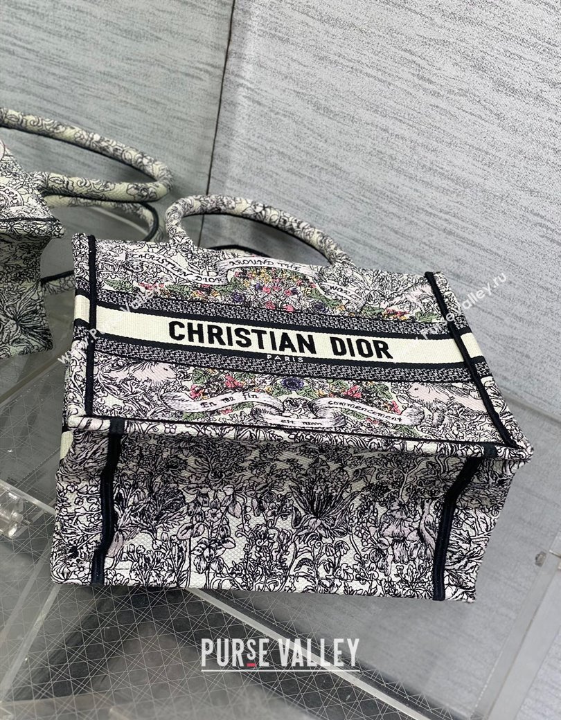 Dior Small Dior Book Tote bag in Latte White Embroidery with Multicolor Dior Around the World Motif 2024 (XXG-241212049)