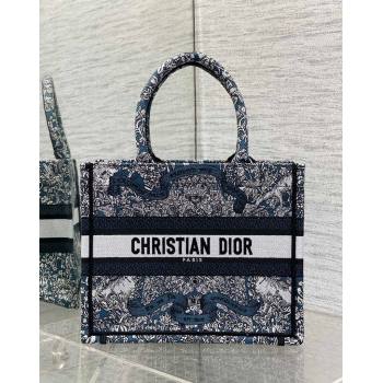 Dior Small Dior Book Tote bag in Blue Embroidery with White Dior Around the World Motif 2024 (XXG-241212051)