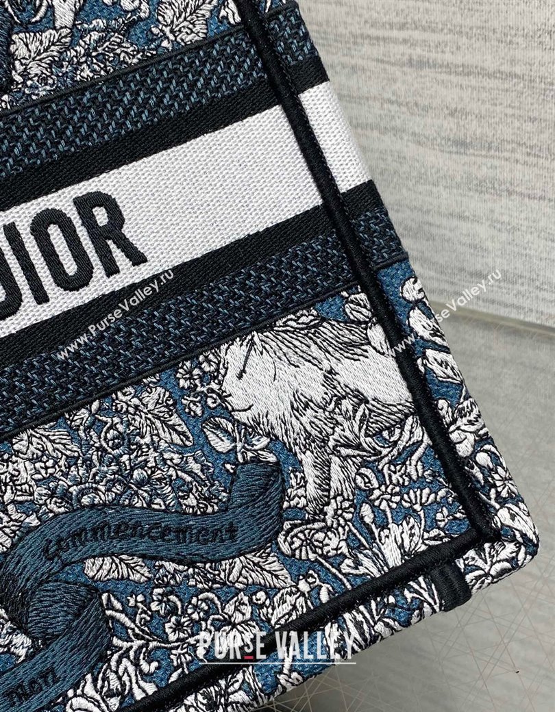 Dior Small Dior Book Tote bag in Blue Embroidery with White Dior Around the World Motif 2024 (XXG-241212051)