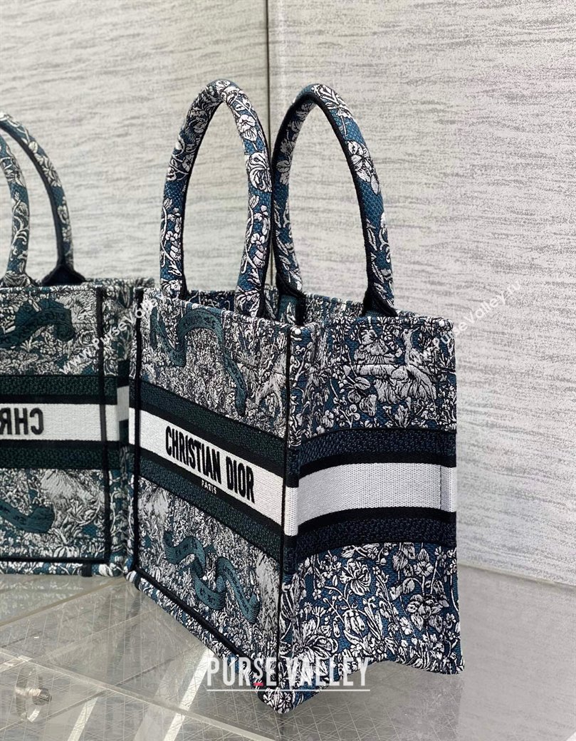 Dior Small Dior Book Tote bag in Blue Embroidery with White Dior Around the World Motif 2024 (XXG-241212051)