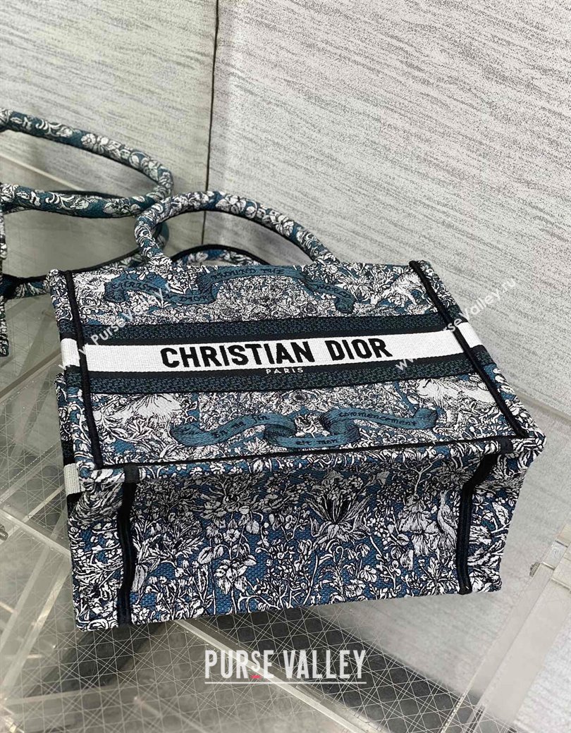 Dior Small Dior Book Tote bag in Blue Embroidery with White Dior Around the World Motif 2024 (XXG-241212051)