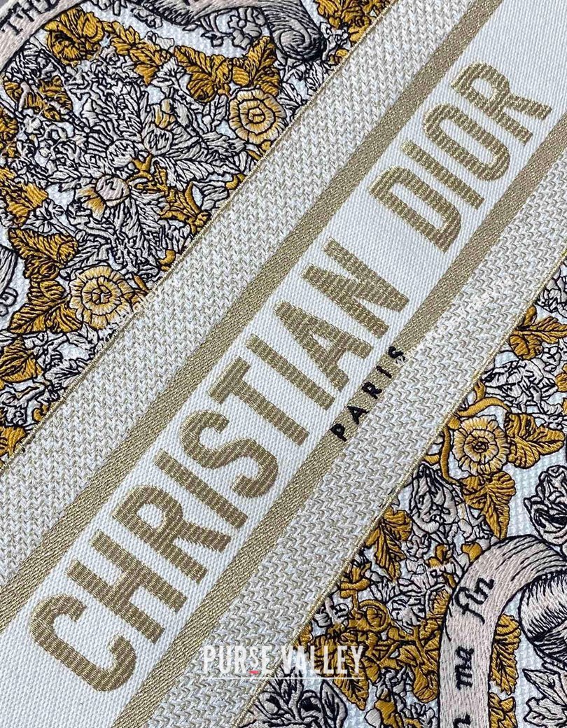 Dior Medium Dior Book Tote bag in Latte Embroidery with Gold-Tone Dior Around the World Motif 2024 (XXG-241212053)