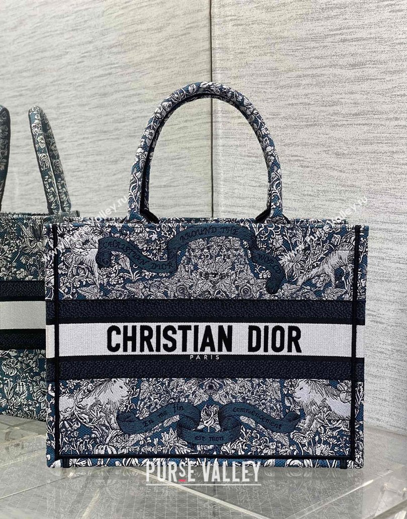 Dior Medium Dior Book Tote bag in Blue Embroidery with White Dior Around the World Motif 2024 (XXG-241212054)