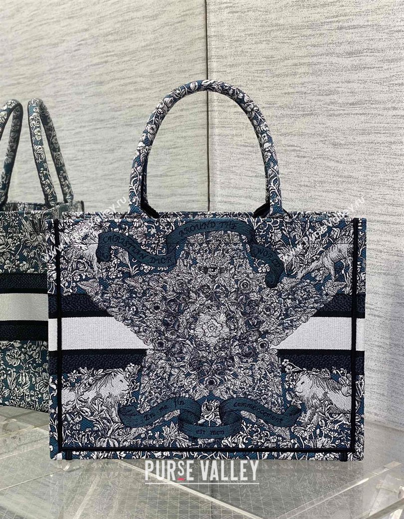 Dior Medium Dior Book Tote bag in Blue Embroidery with White Dior Around the World Motif 2024 (XXG-241212054)