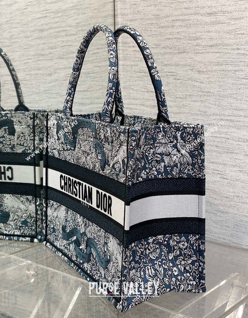 Dior Medium Dior Book Tote bag in Blue Embroidery with White Dior Around the World Motif 2024 (XXG-241212054)