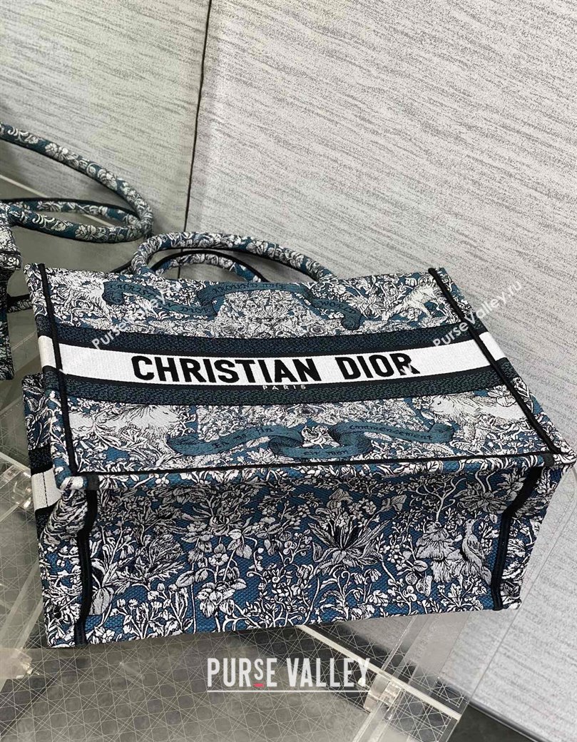 Dior Medium Dior Book Tote bag in Blue Embroidery with White Dior Around the World Motif 2024 (XXG-241212054)