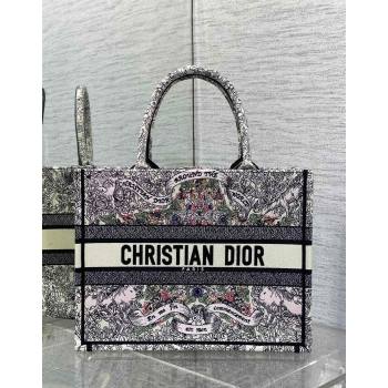 Dior Medium Dior Book Tote bag in Latte White Embroidery with Multicolor Dior Around the World Motif 2024 (XXG-241212052)