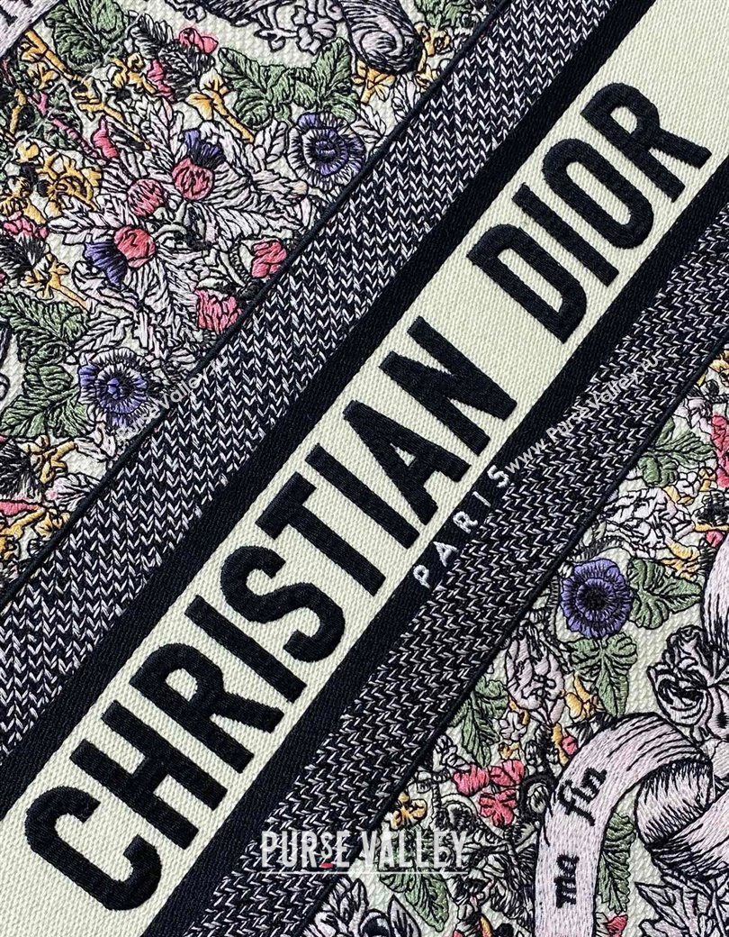 Dior Medium Dior Book Tote bag in Latte White Embroidery with Multicolor Dior Around the World Motif 2024 (XXG-241212052)