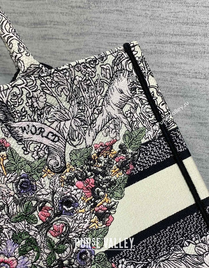 Dior Medium Dior Book Tote bag in Latte White Embroidery with Multicolor Dior Around the World Motif 2024 (XXG-241212052)