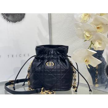 Dior Miss Caro Mini Bucket Bag with Drawstring in Macrocannage Lambskin Black 2024 (XXG-241212031)