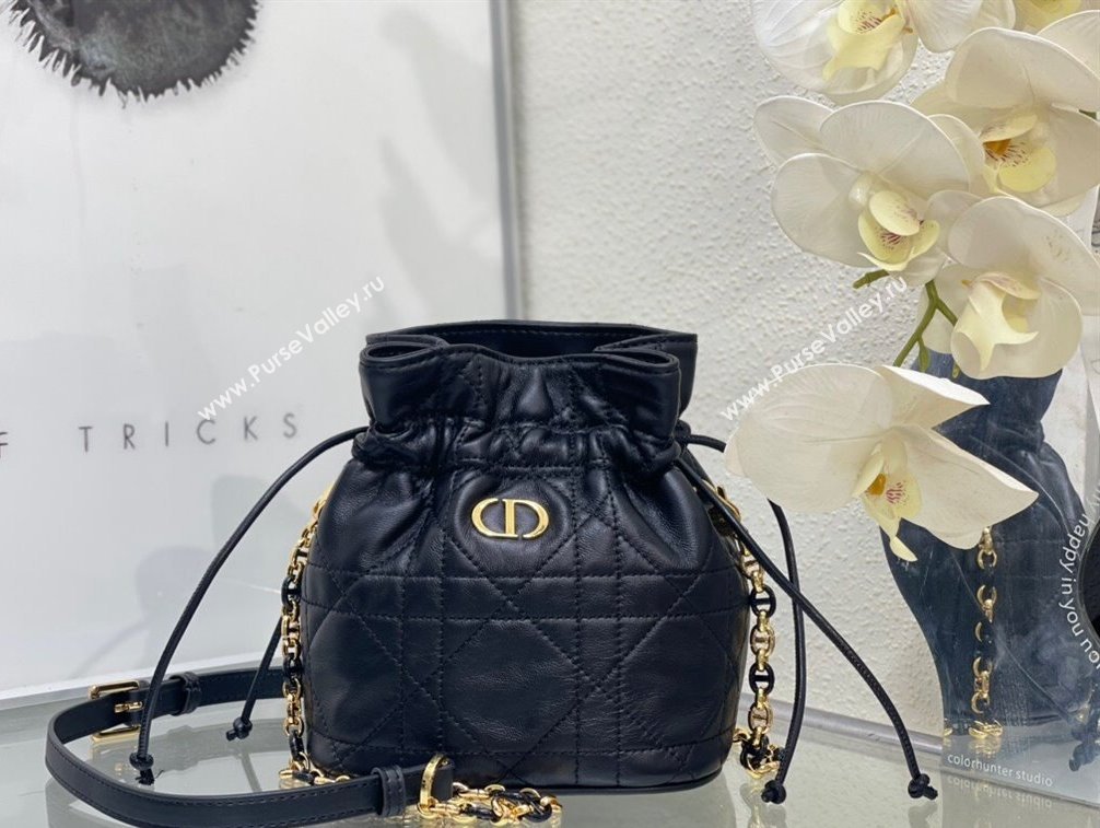 Dior Miss Caro Mini Bucket Bag with Drawstring in Macrocannage Lambskin Black 2024 (XXG-241212031)