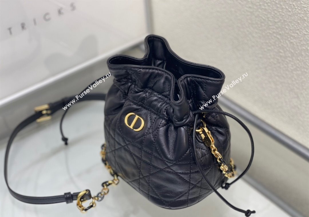 Dior Miss Caro Mini Bucket Bag with Drawstring in Macrocannage Lambskin Black 2024 (XXG-241212031)